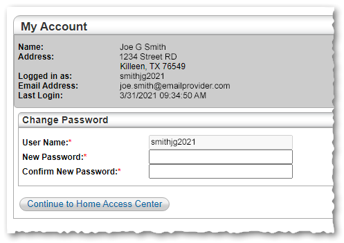 HAC Reset Password Panel